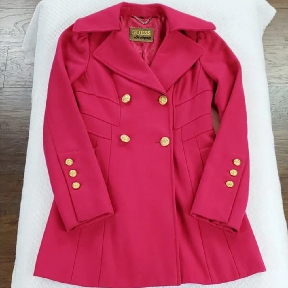 Guess Pink Double Breasted Wool Coat Women's Size Small